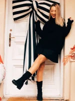 Lumina fekete női csizma textil anyagból