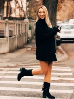 Lumina fekete női csizma textil anyagból