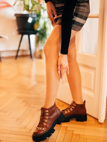 Elinora barna női bakancs ökológiai bőrből