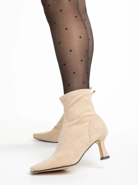 Guliana bézs női bokacsizma, textil anyagból készült