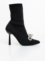 Zemira fekete női magassarkú bokacsizma textil anyagból
