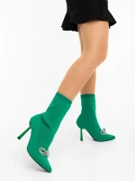Zemira zöld női magassarkú bokacsizma textil anyagból