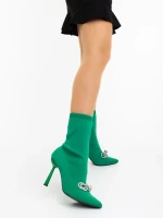 Zemira zöld női magassarkú bokacsizma textil anyagból