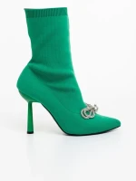 Zemira zöld női magassarkú bokacsizma textil anyagból