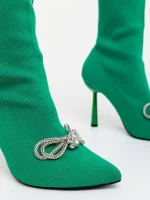 Zemira zöld női magassarkú bokacsizma textil anyagból