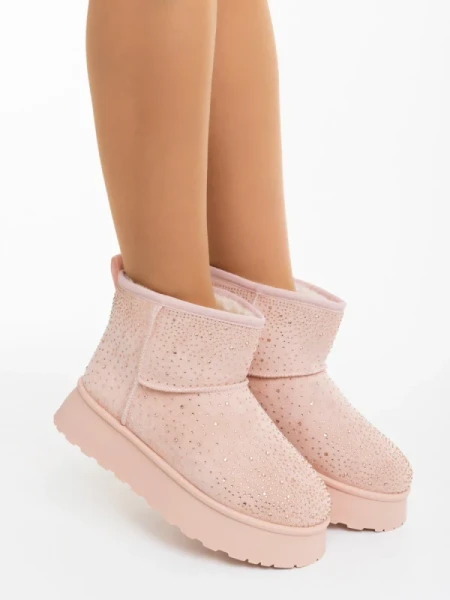 Amelina rózsaszin női csizma textil anyagból