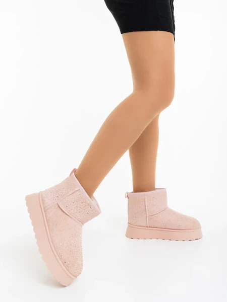 Amelina rózsaszin női csizma textil anyagból