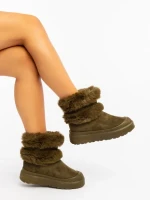 Razenda zöld női csizma textil anygaból