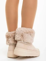 Nelina bézs női csizma textil anyagból