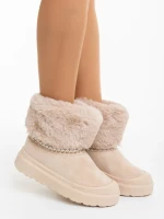 Nelina bézs női csizma textil anyagból