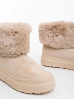 Nelina bézs női csizma textil anyagból