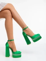 Darya zöld női magassarkú cipő textil anyagból