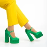 Caira zöld női cipő sarokkal, textil anyagból készült