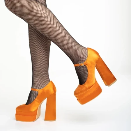 Caira narancssárga női cipő sarokkal, textil anyagból készült