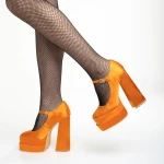 Caira narancssárga női cipő sarokkal, textil anyagból készült