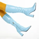 Dafne kék női csizma, lakkozott műbőrből készült