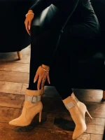 Manisha bézs női bokacsizma textil anyagból