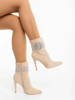 Manisha bézs női bokacsizma textil anyagból