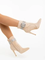 Manisha bézs női bokacsizma textil anyagból