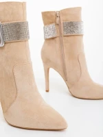 Manisha bézs női bokacsizma textil anyagból