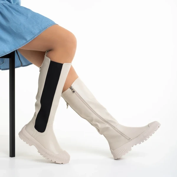 Darinda bézs színű női ökológiai bőr csizma