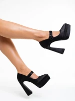 Regena fekete női magassarkú cipő textil anyagból