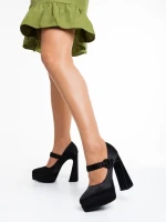 Regena fekete női magassarkú cipő textil anyagból