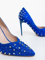 Zamera kék női magassarkú cipő textil anyagból