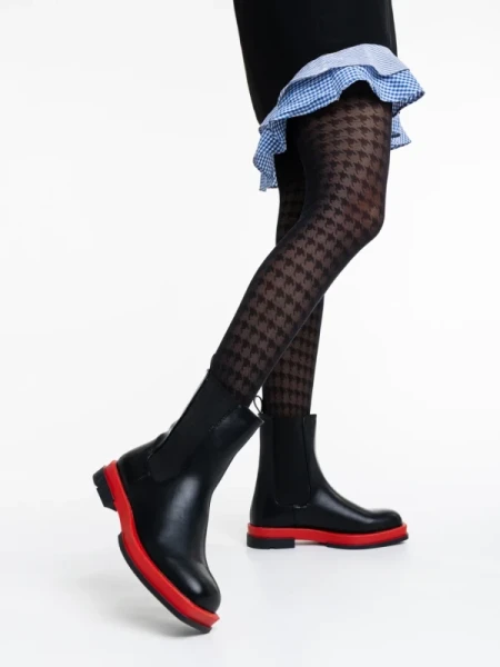 Omolara fekete és piros női csizma ökológiai bőrből