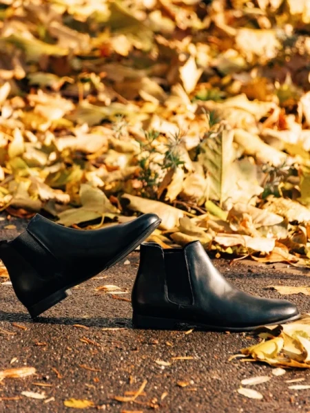 Férfi fekete bőr csizma Fausto