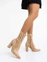 Annelies bézs női csizma textil anyagból