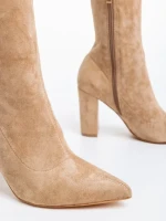 Annelies bézs női csizma textil anyagból