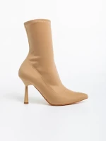 Valeda sötét bézs női bokacsizma textil anyagból