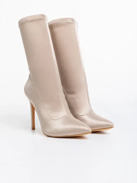 Lionesse bézs női bokacsizma textil anyagból