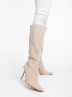 Aleksandra világos bézs női csizma textil anyagból