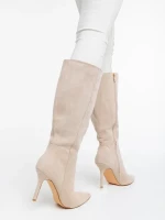 Aleksandra világos bézs női csizma textil anyagból
