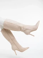Aleksandra világos bézs női csizma textil anyagból