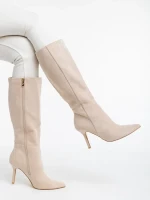Aleksandra világos bézs női csizma textil anyagból