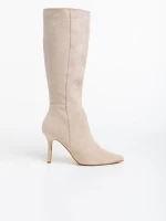 Aleksandra világos bézs női csizma textil anyagból