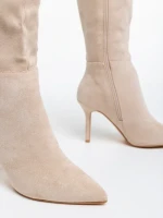 Aleksandra világos bézs női csizma textil anyagból