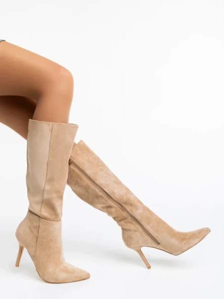 Aleksandra bézs női csizma textil anyagból