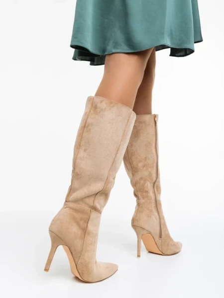 Aleksandra bézs női csizma textil anyagból