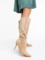 Aleksandra bézs női csizma textil anyagból