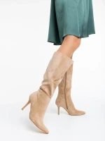 Aleksandra bézs női csizma textil anyagból