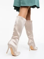 Saori bézs női csizma textil anyagból