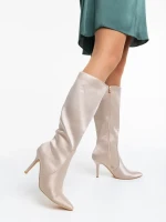 Saori bézs női csizma textil anyagból