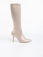 Saori bézs női csizma textil anyagból