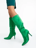 Saori zöld női csizma textil anyagból