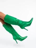 Saori zöld női csizma textil anyagból