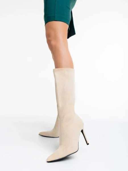 Ernestine bézs női csizma textil anyagból